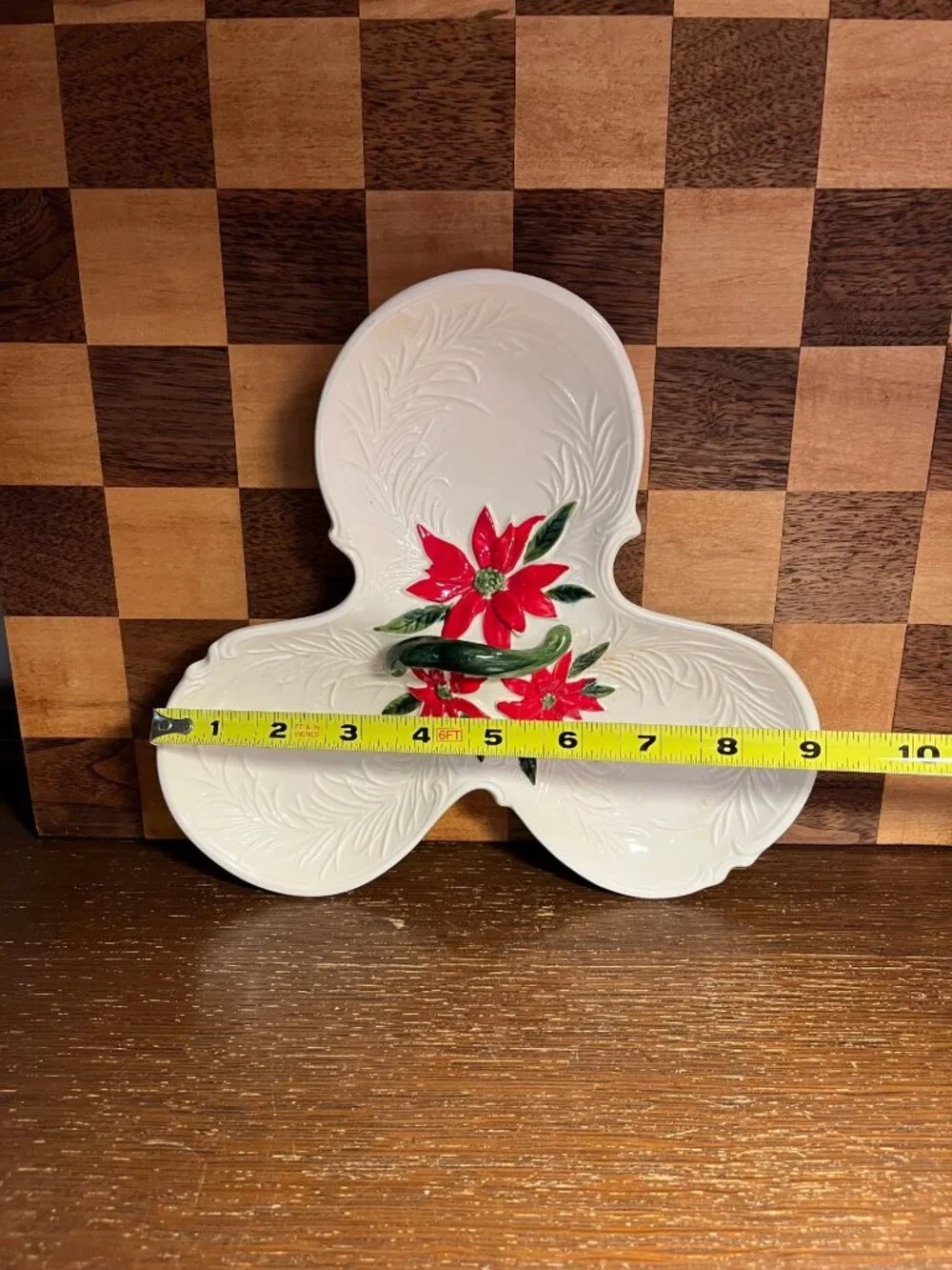 Holiday Pointsetta 3 Part Handled Candy Nut Dish A621